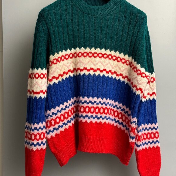 Vintage Urban Outfitters Fair Isle Mock Neck Sweater Size M Green Red - Picture 3 of 7